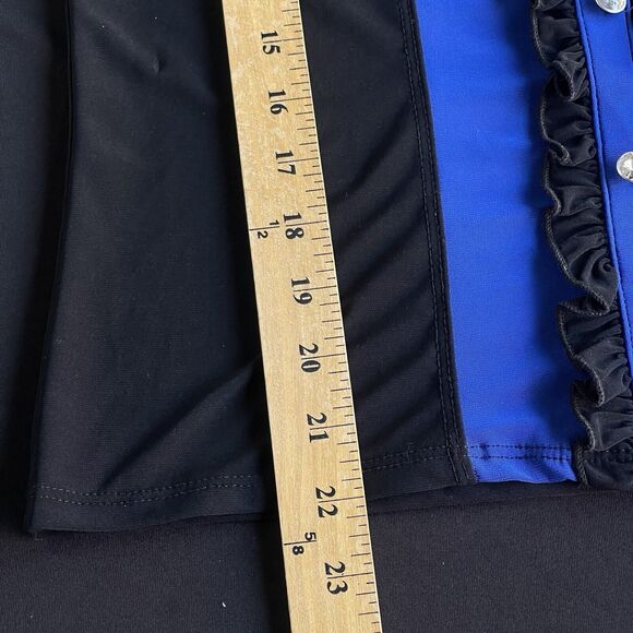 Solar Ruffle Blouse Womens Small (marked XL) Y2K Colorblock Rhinestone Button - Picture 8 of 8